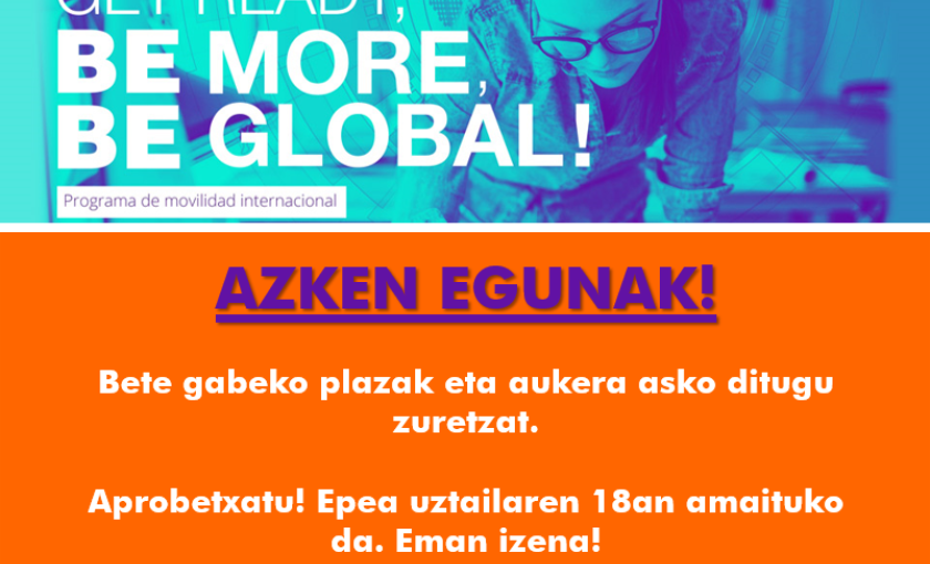 Global Training nazioartekotzeko programan eskaera egiteko azken egunak